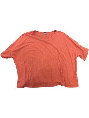 Old Navy Luxe Womens Top T-Shirt L Ribbed Coral Short Sleeve Casual Cropped